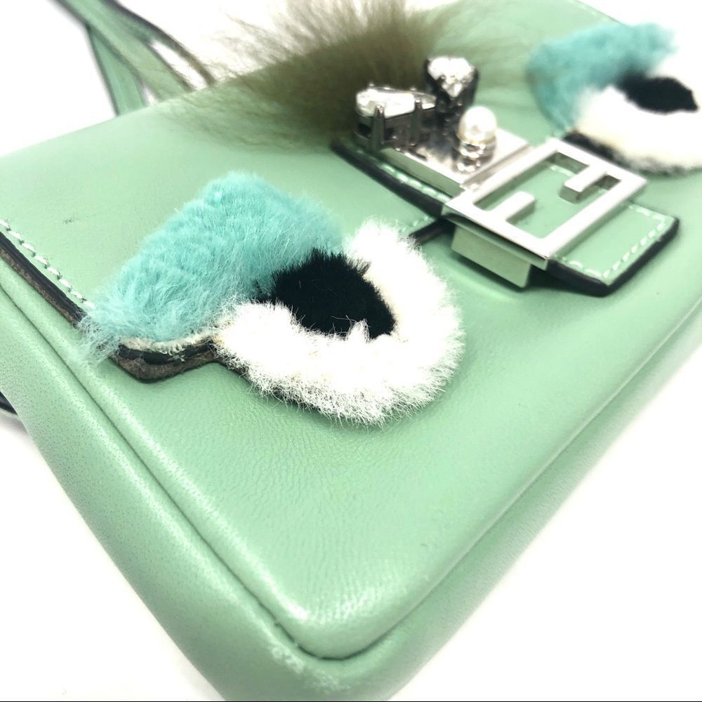 FENDI Monster Micro Baguette Mint Leather Crossbody Bag w/RFID - Picture 6 of 17
